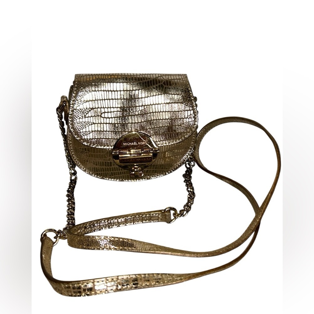 EUC Michael Kors Embossed Mini Gold crossbody bag